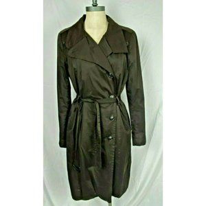 Cole Haan Classic Trench Coat Jacket Sz Med Brown Zip Out Wool Liner